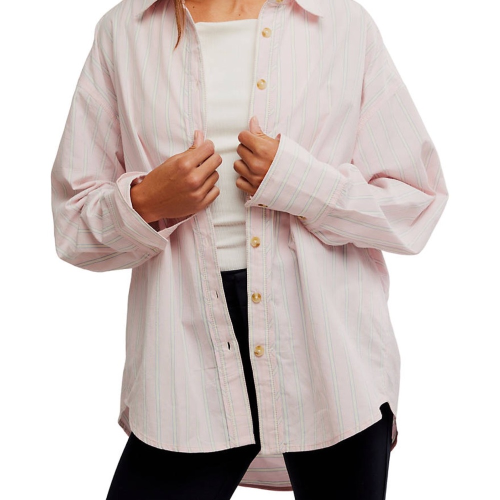 We the Free Striped Varsity Vibes Shirt - pink combo - NWT - Medium